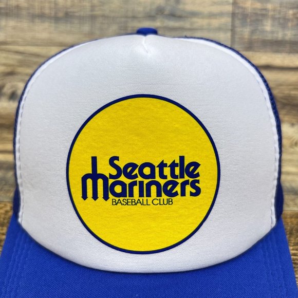 Seattle Mariners Mens Trucker Hat Blue Snapback 1977 Original Logo Baseball Cap - Picture 3 of 8